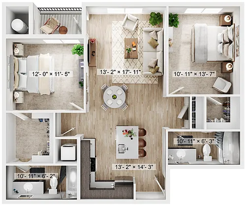 Floor plan 2BR/2BA - B3