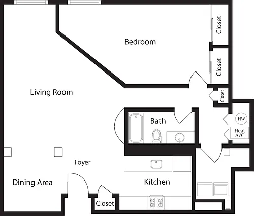 Floor plan C-AA One Bedroom, One Bathroom
