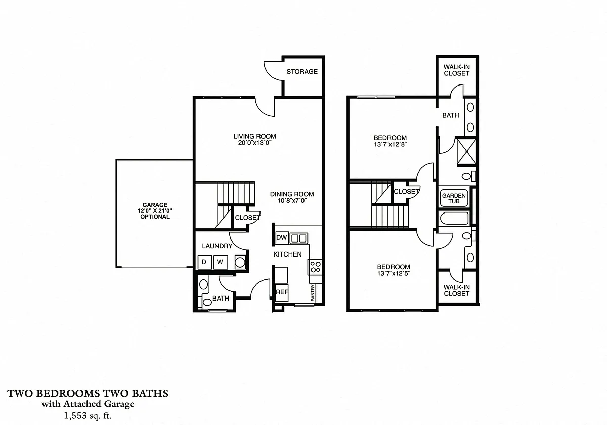 Floor plan 2 Bedroom Townhome