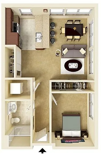 Floor plan 1 Bedroom, 1 Bath