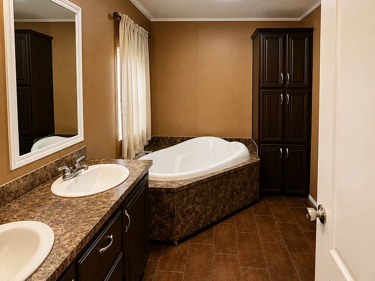 Master bathroom with deep garden tub, seperate shower and toilet area, and walk in closet.