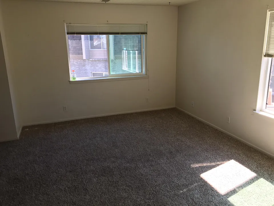 Spacious living room with plenty of warm natural light.