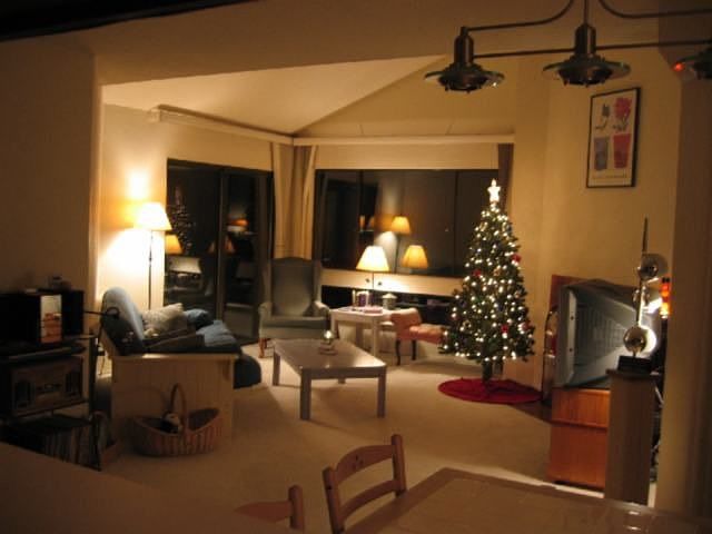 Living room with vaulted ceiling