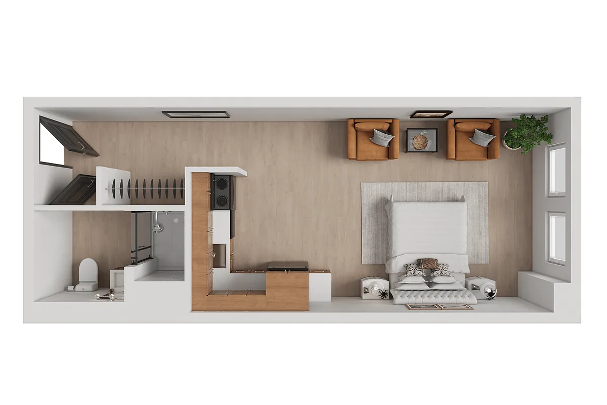 Floor plan A-50% income restricted studio