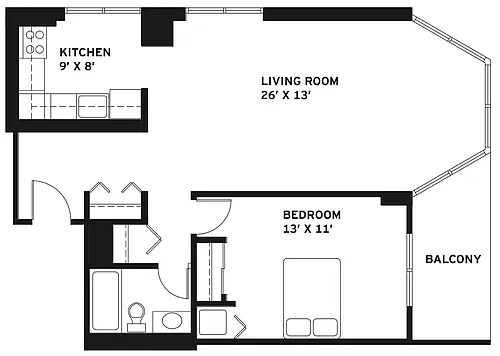 Floor plan 1 Bed 1 Bath J