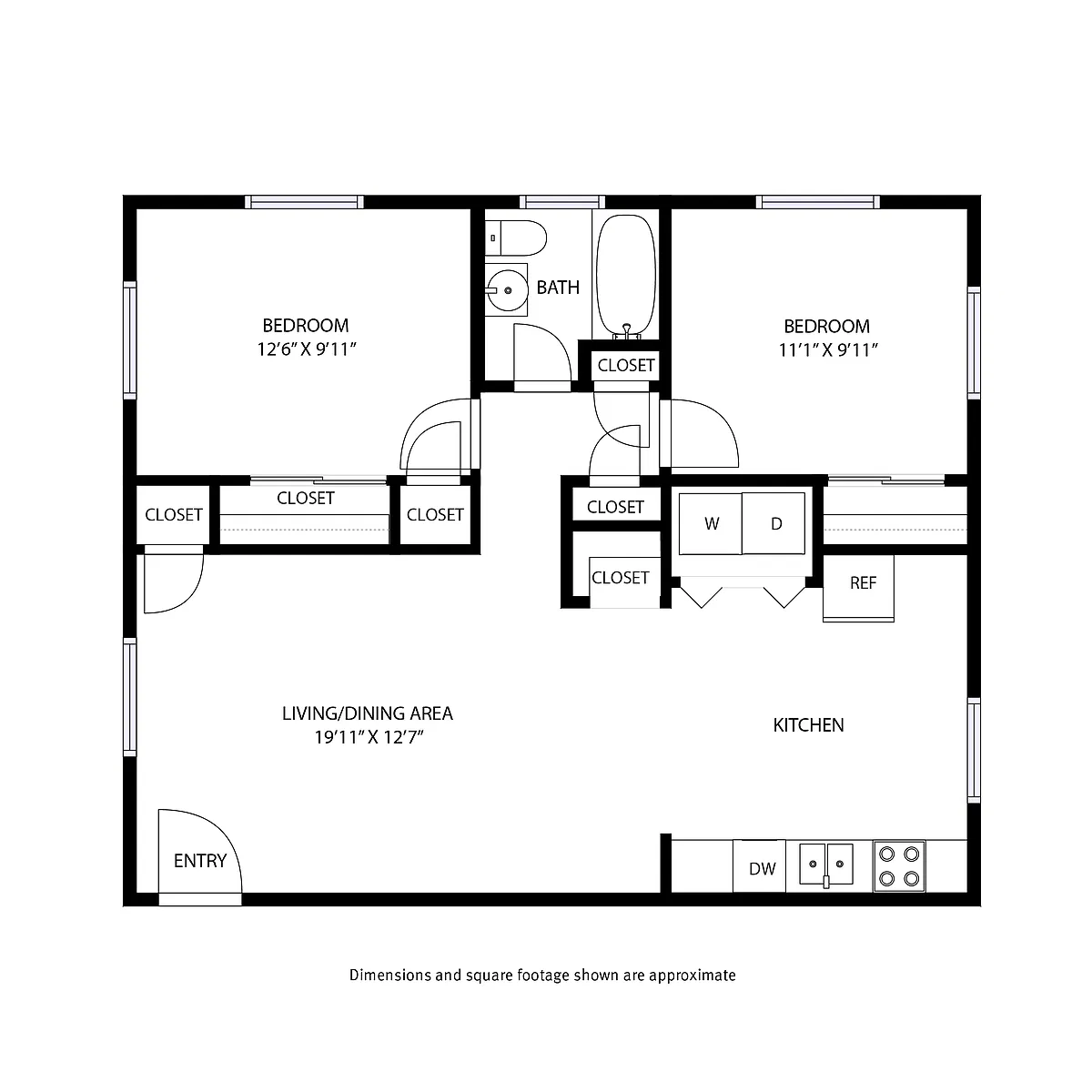 Floor plan 2 Bedroom / 1 Bath