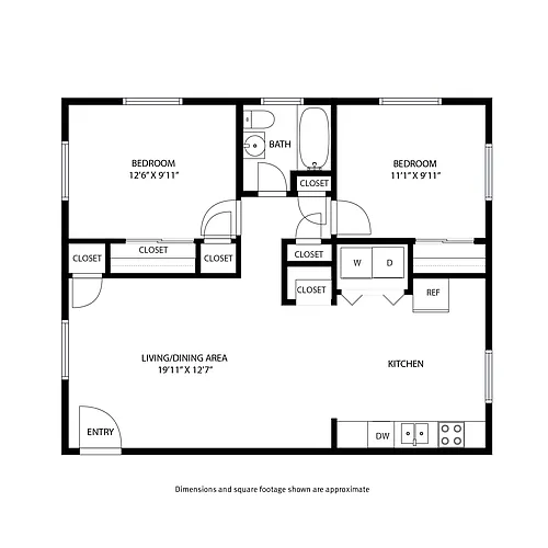 Floor plan 2 Bedroom / 1 Bath