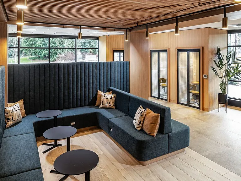 Co-working lounge with seating area