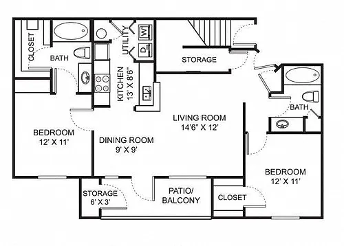 Floor plan 2 Bed 2 Bath Renovated B2