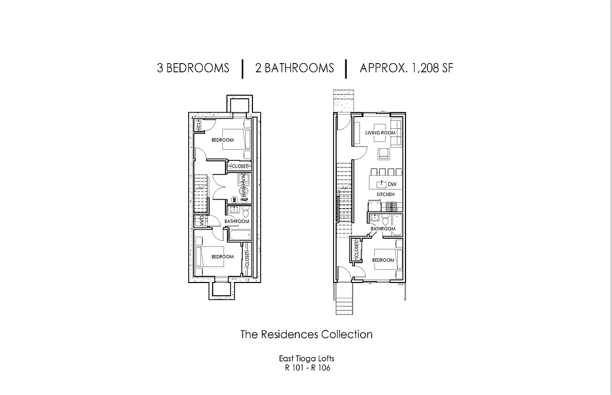 Floor plan Three Bedroom Two Bath Residences