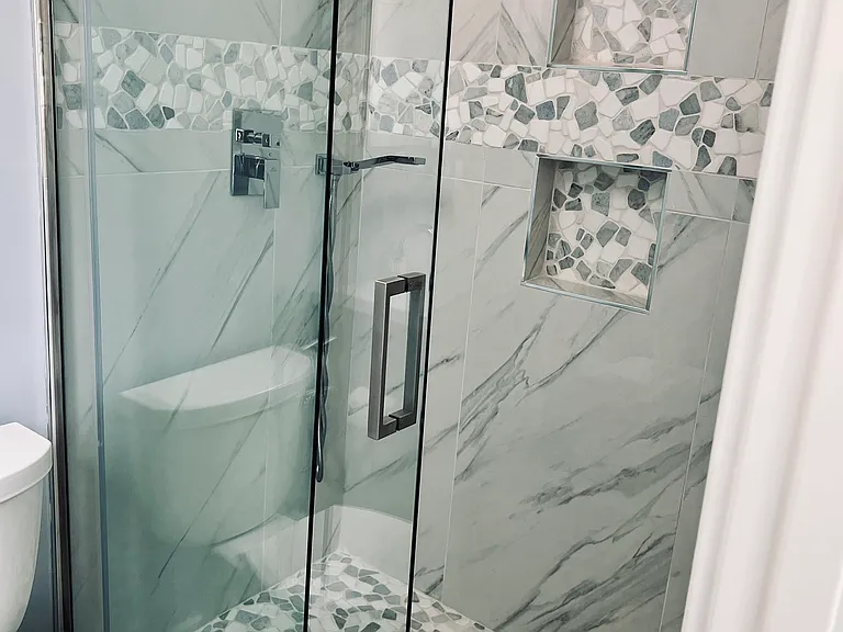 Spa-like feel with pebble shower floor