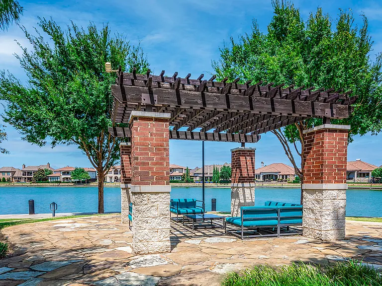 Outdoor seating near Lake Carolyn