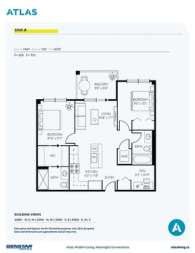 Floor plan 2 Bedroom & Den 2 Bed 2 Bath