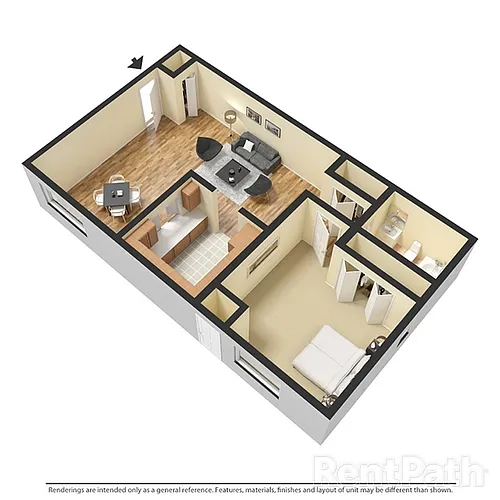 Floor plan 101 - 1 Bed, 1 Bath