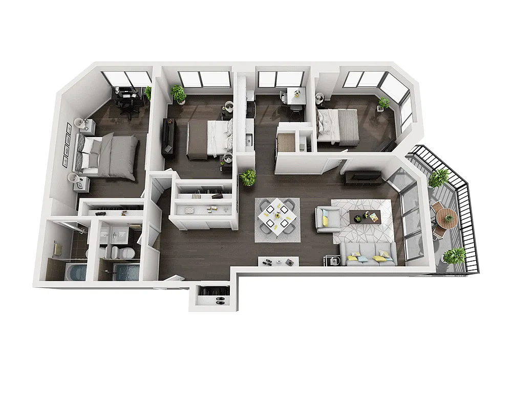 Floor plan Three Bedroom C2A