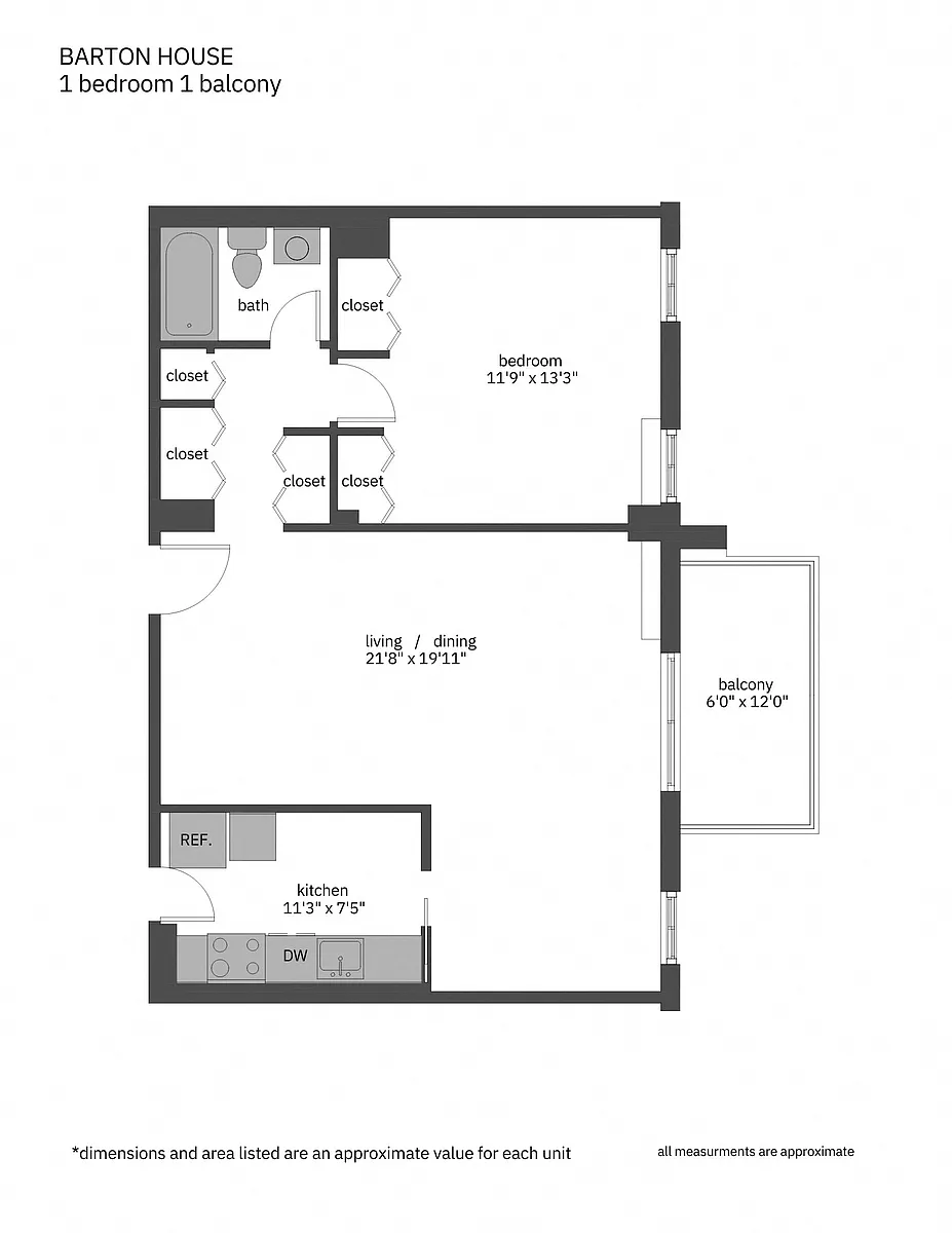 Floor plan One Bedroom with Balcony