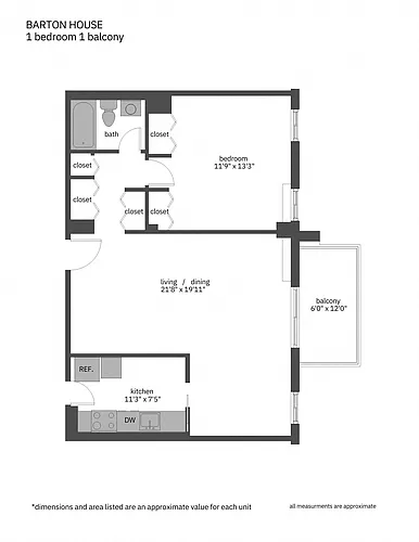 Floor plan One Bedroom with Balcony