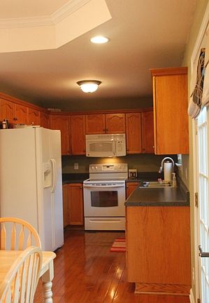 Kitchen open to dining area