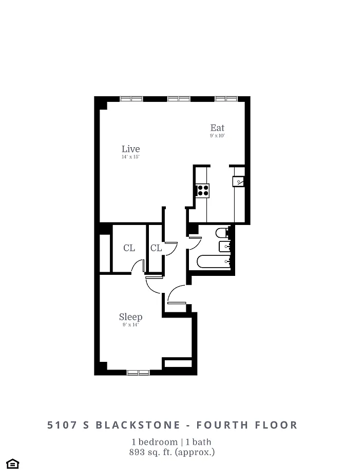 Floor plan 1 Bedroom, 1 Bathroom (B1)