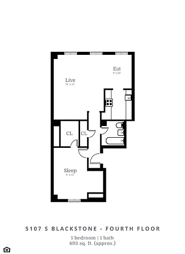 Floor plan 1 Bedroom, 1 Bathroom (B1)