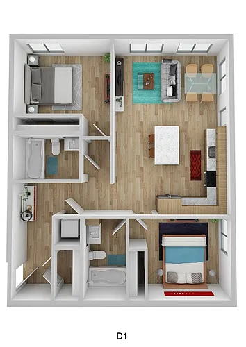 Floor plan 2 Bedroom 2 Bath B1