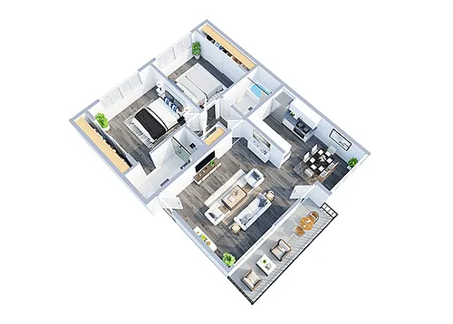 Floor plan 2 bed 2 bath (A)