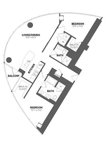 Floor plan 2 Bed 2 Bath-B2