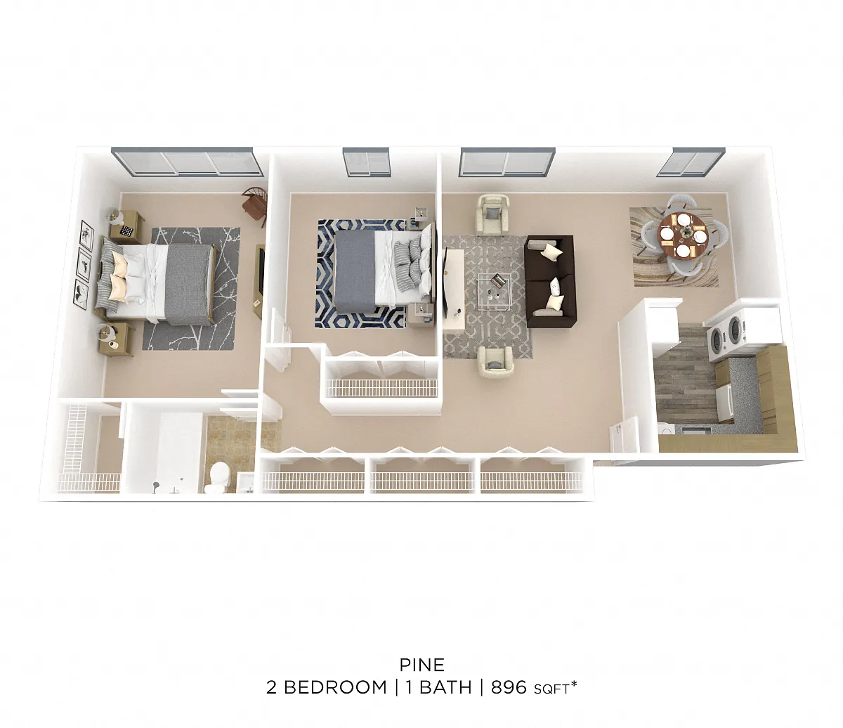 Floor plan Two Bedroom - 896 sqft