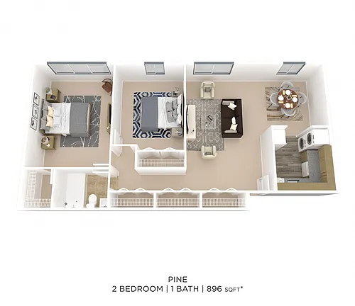 Floor plan Two Bedroom - 896 sqft
