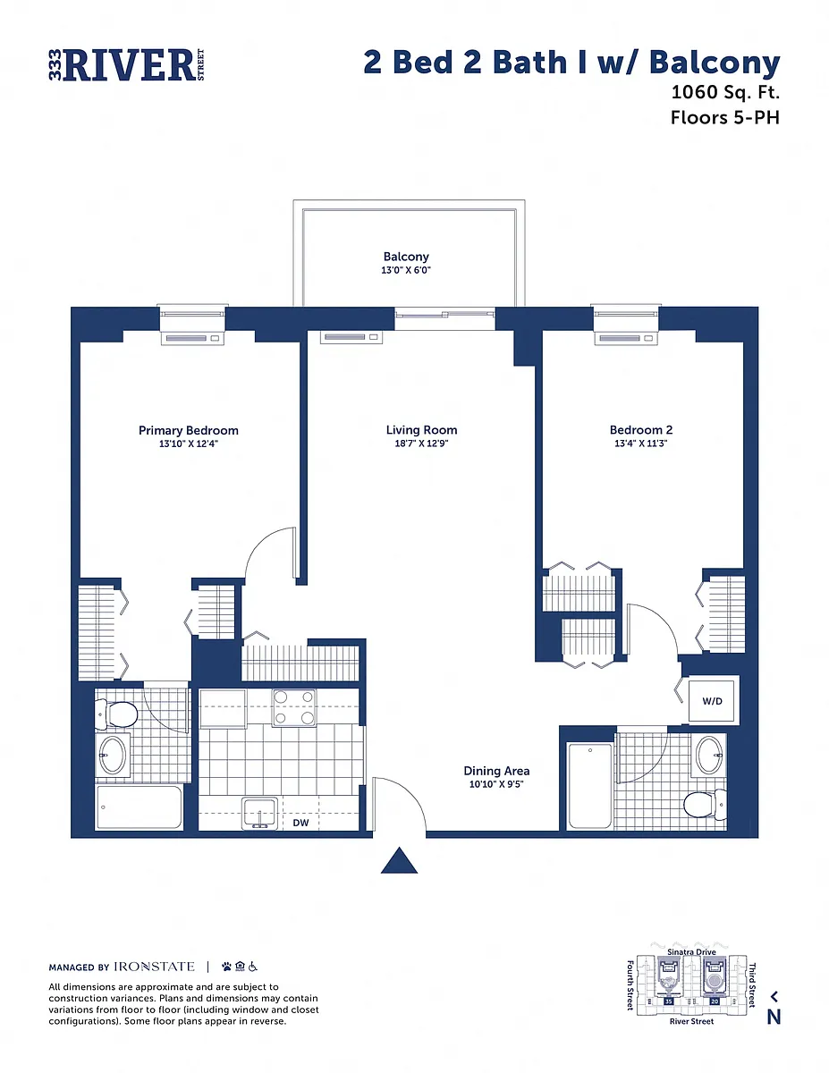 Floor plan 2 Bed 2 Bath I with Balcony