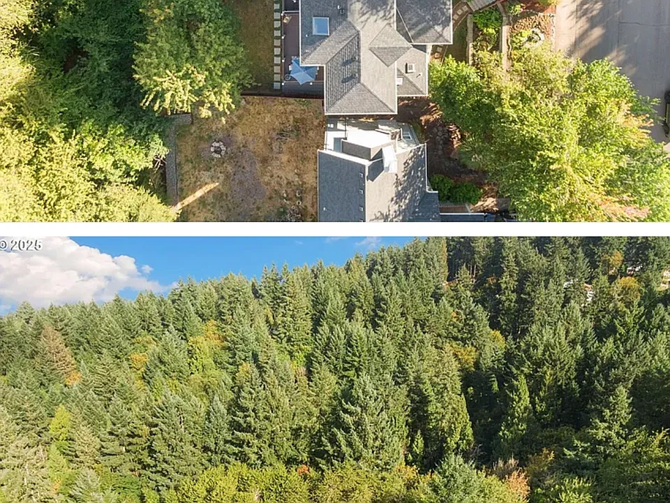 Aerial view of home, back yard and adjacent nature reserve