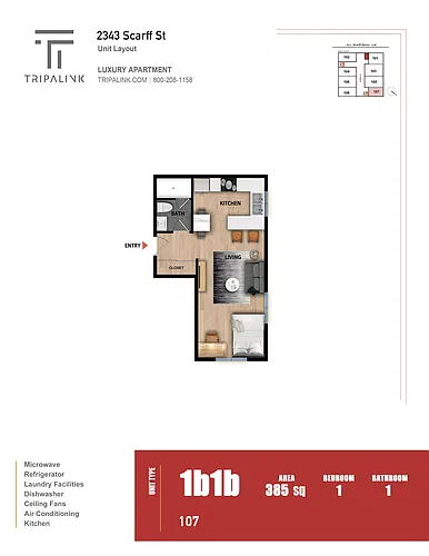 Floor plan Studio - 385 sqft