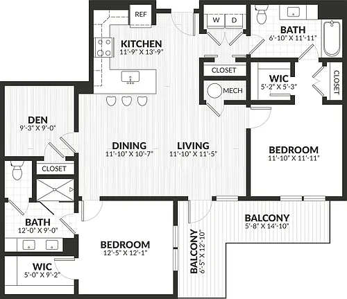 Floor plan 2 Bed/2 Bath Den-b5