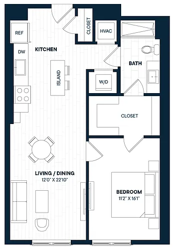 Floor plan 1 Bed 1 Bath-A16-C