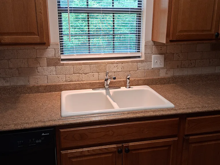 Double sink with view to back yard