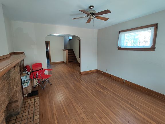 View from front door. Living room and dining room.