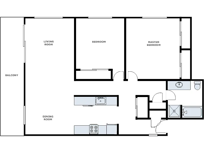 Floor plan 2 Bed / 1 Bath: Type E