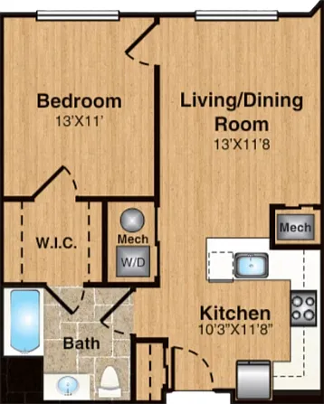 A1 | 1 Bed | 1 Bath floor plan 333 Central