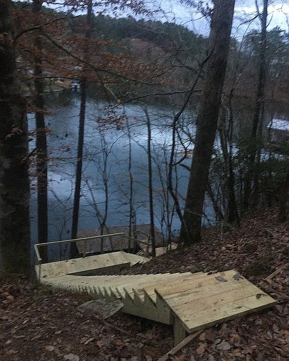 View down stairs to dock