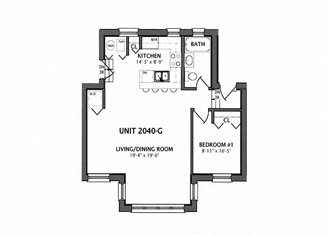 Floor plan 1 Bedroom | 1 Bath (B1)