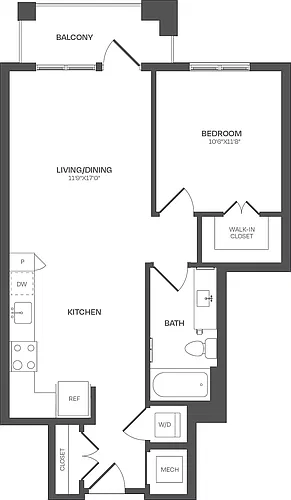 Floor plan 1 Bed/1 Bath-A13