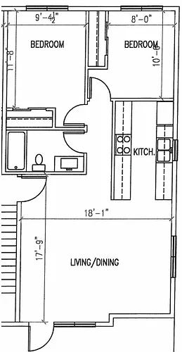 Floor plan 2 Bedrooms, 1 Bathroom