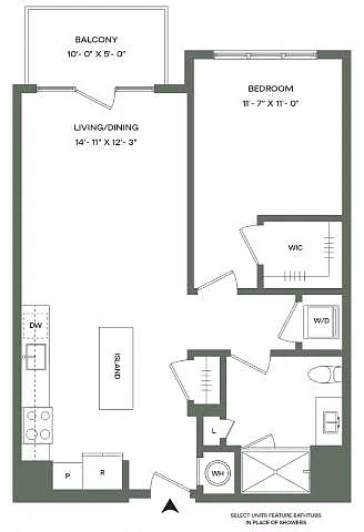 Floor plan 1 Bed 1 Bath-A1-B Mason East