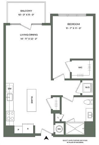 Floor plan 1 Bed 1 Bath-A1-B Mason East