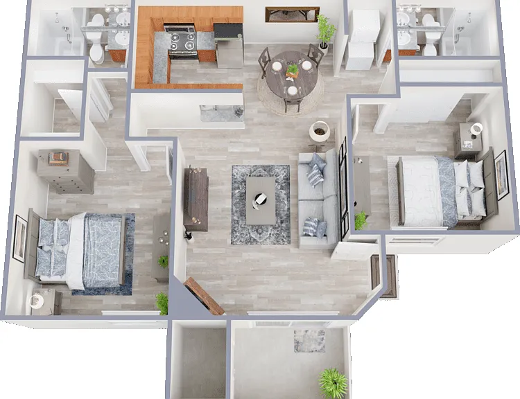 2 Bed 2 Bath B Floorplan Diagram