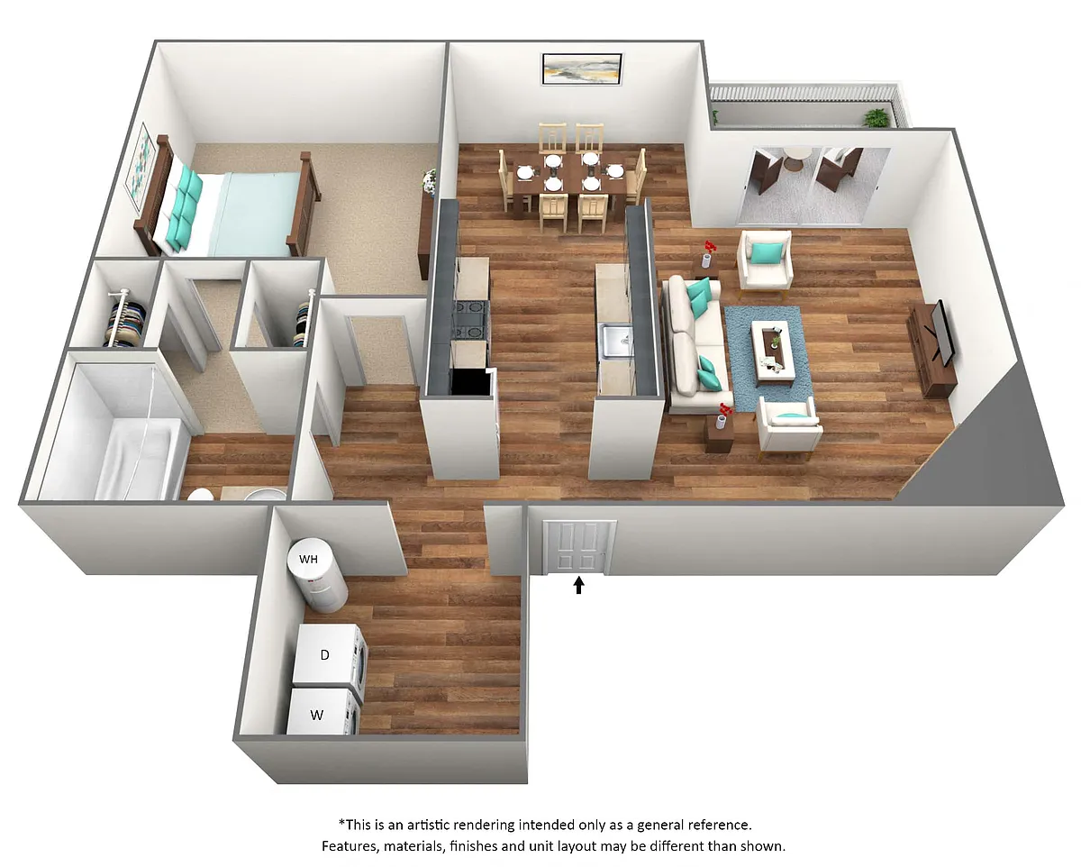 Floor plan 1 Bed 1 Bath Renovated - A1R