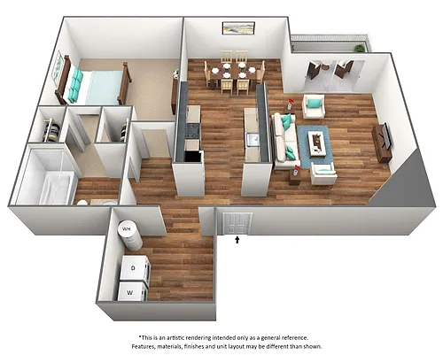 Floor plan 1 Bed 1 Bath Renovated - A1R