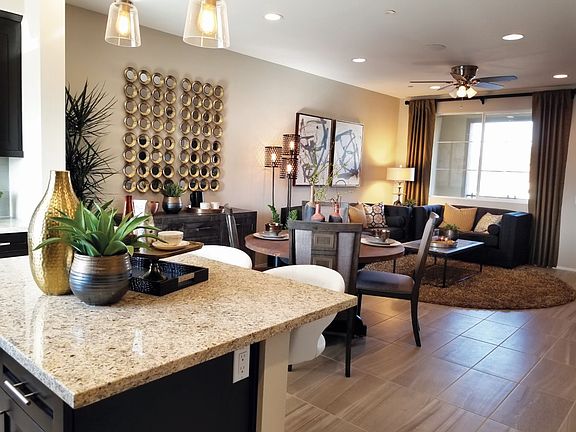 Inviting Island kitchen and great room with dining