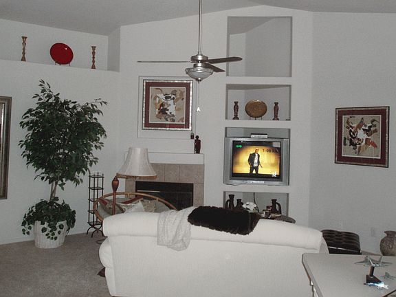 Living area with built-in entertainment shelving
