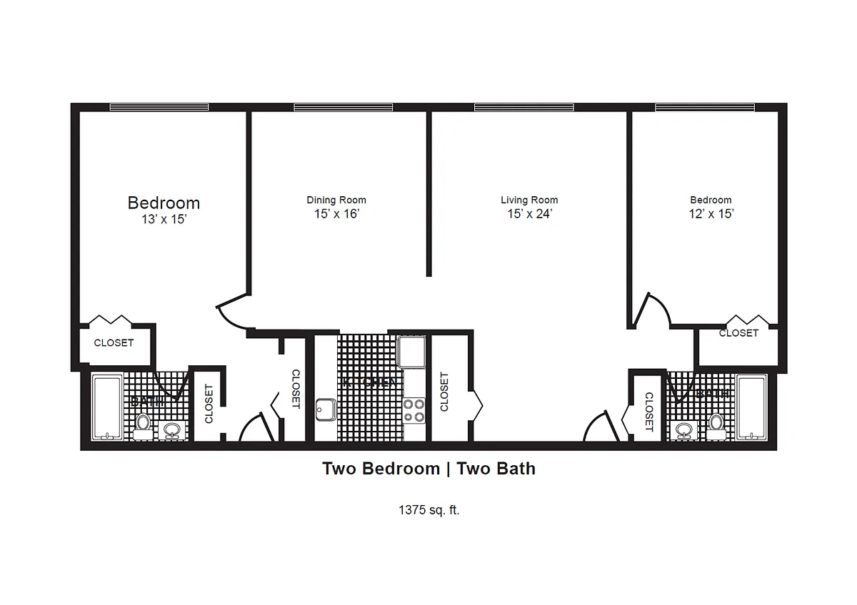 Floor plan 2 Bedroom 2 Bath XL
